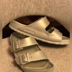 Birkenstock Silver Metallic Slide Sandals